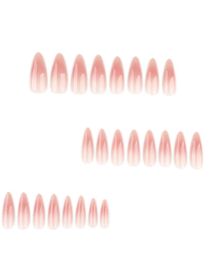 YoYoee 24Pes Short Almond Press on Nails - Nude False Nails Gradient Fake Nails Glossy Full Cover Nails Tips for Women - Image 2